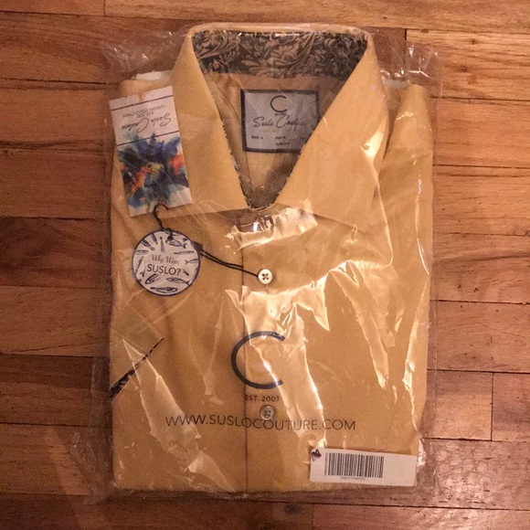 Suslo Couture Yellow Short Sleeve Button Up - Picture 2 of 2